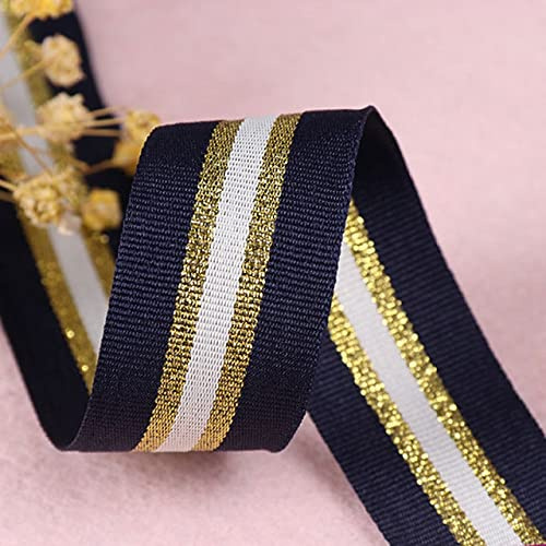 HONGE Ruban en nylon à rayures dorées argentées et noires de 25 mm de large - Sangle souple - Pour couture - Accessoire de vêtement