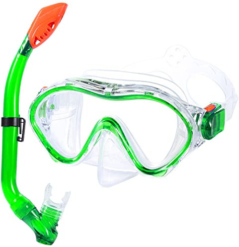 GIEMIT Schnorchelset Kinder ab Jahre 5-12 Taucherbrille mit Schnorchel Tauchset aus Gehärtetem Glas Anti-Leck Anti-Fog, ideal für Tauchen, Schnorcheln und Schwimmen