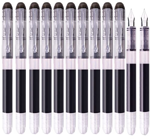 iHMeiju 12pcs Black Disposable Fountain Pens, Black Ink Fountain Pens for Writing, Smooth-Writing Office Supplies for Sketching, Journaling, Calligraphy, Doodling and Gifts.