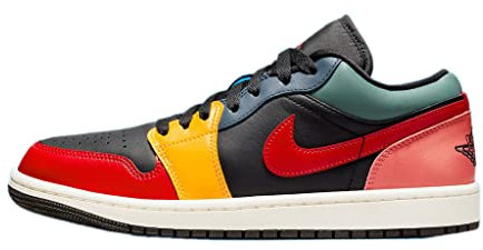 Nike Damen Air Jordan 1 Low UNC Basketballschuh, Schwarz/Fire Red-Taxi, 43 EU