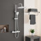 PURAGEIR Shower Mixer Set, Thermostatic Shower Set with 3 Functions Hand Shower, Shower Bar Set with Adjustable 8'' Overhead Rainfall Shower,Square Shape,Chrome