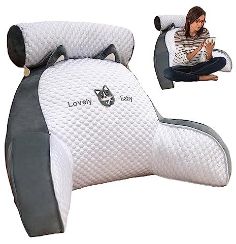 SKUDA Reading Pillow, Bed Backrest Pillow with Arms, Sofa and Bedside Cushion, Sitting In Bed, Working On Laptop, For Relaxing Watching TV Playing Game, Back Support Rest Pillow 60×40cm/70×50cm