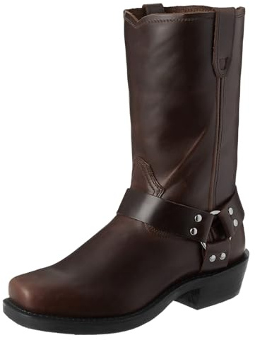 ENWIND Hommes PU Cuir Équitation Moto Bottes Mi-Mollet Bout Carré Western Cowboy Biker, Marron, 46 EU