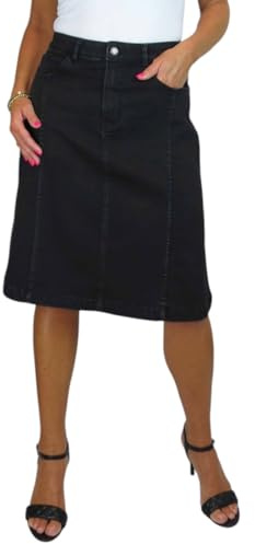 Paulo Due Women's Knee Length A Line Denim Skirt Black Soft Wash (14)