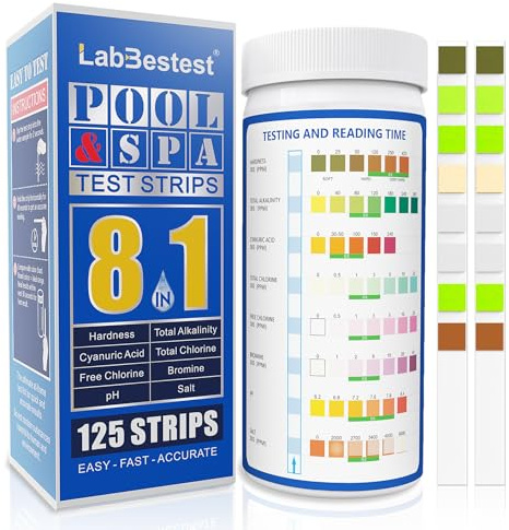 LabBestest Salt Pool Test Strips Salt Water Pool Testing Kit (8-Way)