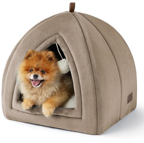 Bedsure Cuccia Gatti Grande Cammello - Letto Pieghevole Gatti con Cuscino Lavabile, Tendina per Gattini Adatta ad Animali Domestici Piccoli e Medi, Casa Morbida e Calda Interni, 44x44x44cm
