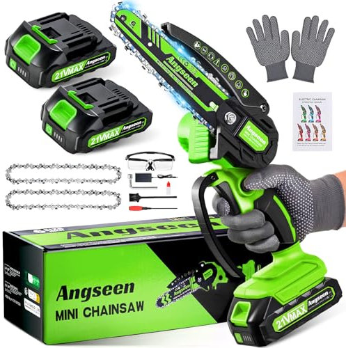 Mini Motosierra Bateria, 850W 6 Pulgadas Motosierra Eléctrica Bateria con 2 Batería de Gran Capacidad y 2 Cadenas, Motosierra de Mano Portátil Inalámbrica para Podar Árboles de Jardinería y Madera