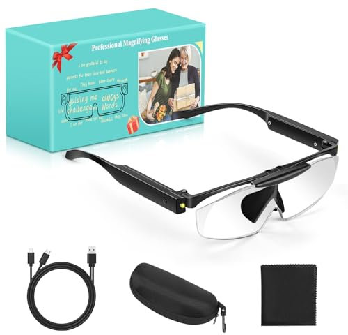 NZQXJXZ 300% LED Head Magnifier, Rechargeable LED Illuminated Magnifying Glasses, Hands-Free Reading Magnifier with Light for Seniors, Hobbies, Close Use