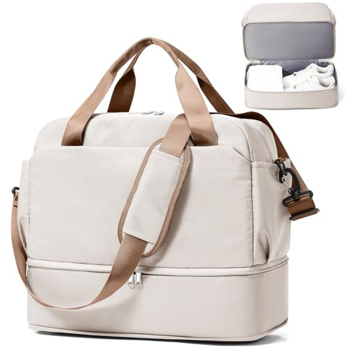 SEAFEW Bolsa de Viaje 40x20x25 para Ryanair,Impermeable Bolsa de Deporte para Gimnasio,Bolsa de Mano Equipaje de Fin de Semana 40x30x20 para Mujer,Bolso de Natación para Playa,C01-Beige marrón
