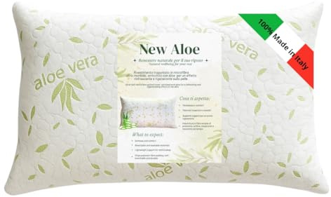 GM Cuscino SINGOLO Letto Guanciale per Dormire Imbottitura Standard Antiacaro Anallergico Traspirante per letto Matrimoniale Singolo con Federa Aloe Lavabile Made in Italy
