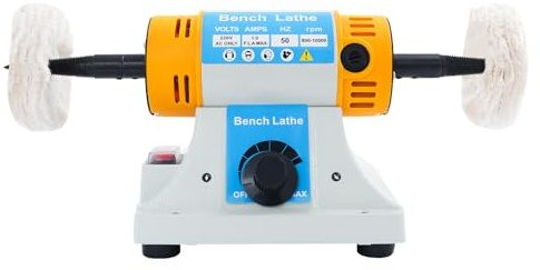 Bench Polisher 320W Adjustable Speed Polishing Machine 800-10000RPM Bench Grinder Polisher 50Hz with 2 White Cloth Wheels and 2 Tapered Spindles for Grinding and Polishing