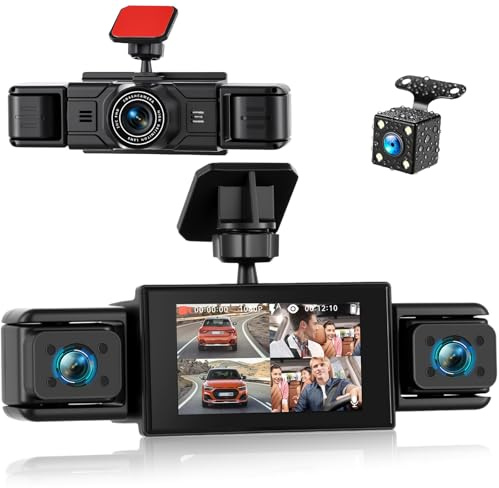 SIXWIN FHD 4 Canali Dashcam Auto 360°, 4 Telecamera HD 1080P Anteriore e Posteriore Sinistra Destra, 3 Pollici Schermo IPS Dash Cam con Loop Video/Rilevamento del Movimento