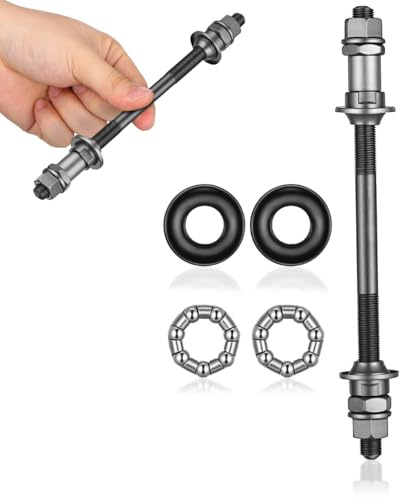 Housoutil Juego de ruedas traseras para bicicleta de montaña, 180 mm x 9,5 mm de diámetro, eje trasero macizo, kit de reparación con rodamiento de bolas y eje, bicicleta, eje, rueda trasera, cubo de
