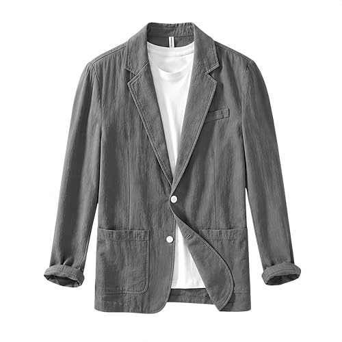 Genérico Blazer De Lino Y Algodón para Hombre, Chaqueta Ligera De Verano, Abrigo Deportivo De Lino para Hombre, Chaqueta De Traje De Dos Botones, Blazer Fino Elegante E Informal para Negocios, Tra