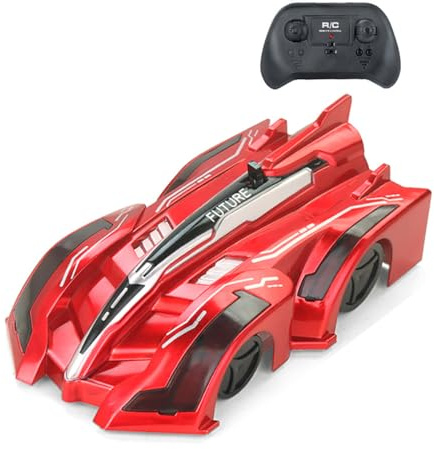 Yangers RC Voiture Télécommandée Mur Escalade Voiture, 4 Canal Contrôle Defy Gravité Mur Climber, USB Rechargeable avec Avant et Arrière LED Lumières Jouet Électrique pour Enfants (Rouge)