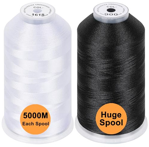 New brothread 2er Set (Weiß+Schwarz) Polyester Maschinen Stickgarn Riesige Spule 5000M für alle Stickmaschine