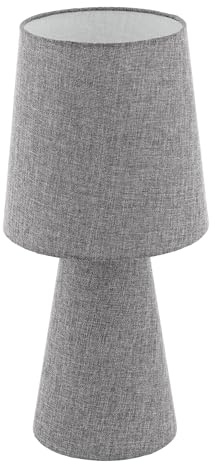 EGLO Tischlampe Carpara, 2 flammige Tischleuchte Modern, Nachttischlampe aus Textil, Leinen, Wohnzimmerlampe in Grau, Lampe mit Schalter, Lampenfuß beleuchtet, E27 Fassung