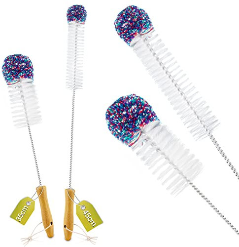 Jeff® Cepillo para Botellas de 45 cm. La solución para una Limpieza sin arañazos y sin Esfuerzo. con Suave pompón de Borla. Delgado y Largo para Botellas y más.