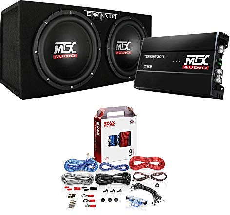 MTX 12 Inch 1200 Watt Dual Car Subwoofer Audio and Amplifier Bundle with BOSS Audio Systems KIT2 Amplifier Installation Wiring Kit