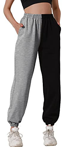 HAPYWER Jogginghose Damen Baumwolle Jogger Lang Sweathose Baggy Lässige Hose mit Taschen Sweatpants Oversize Sporthose Weit Casual S-XXL(A-graue,S)