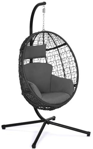 IDMarket - Fauteuil Oeuf Suspendu ajouré Effet rotin Gris avec Coussin Gris