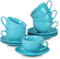 LOVECASA Serie Sweet Juego de 6 Tazas de Café Capuchino con Platos 230ml Porcelana para Hogar, Oficina, Cafetería Color Azul Claro