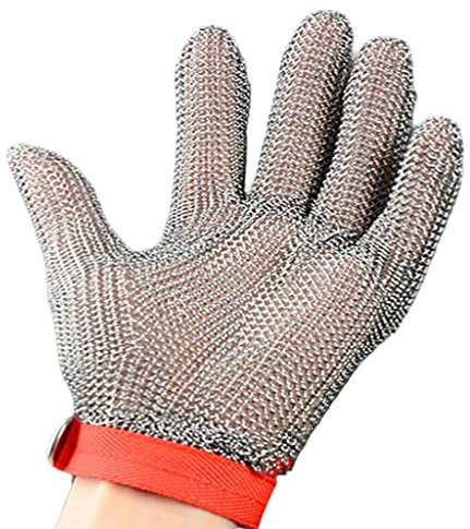 Cut Resistant Gloves Matskyddshandskar i Metall, Anti-stickhandskar for säkerhetsarbete for slaktskyckning av kött, Nylonarmband (Size : 1PCS/S)