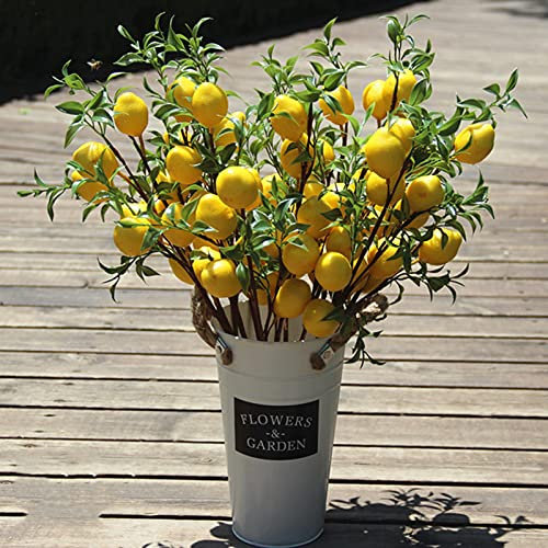 LUZLED 3PCS Artificial Lemon Branch, 20 In Yellow Fake Floral Picks with Green Leaves for Home Spring Decor