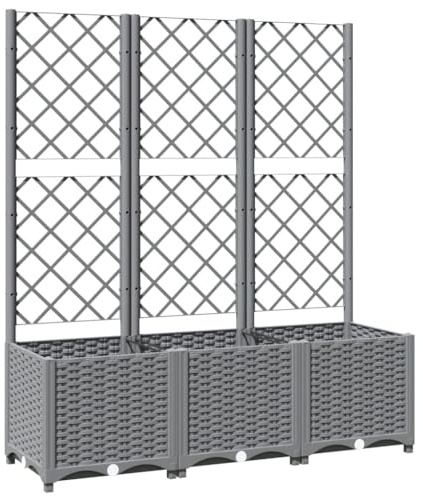 vidaXL Garden Planter with Trellis - Light Grey 120x40x136 cm PP, Outdoor Rectangular Raised Bed for Climbing Plants, Patio/Garden