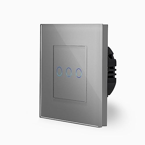 POINT Touch Rollladenschalter Hoch/Runter 1-Fach im Glasrahmen in Grau 2-Weg Glas Berührungs Wandschalter zum schalten von Rollläden, Markiesen, Jalousienen Luxus-Time