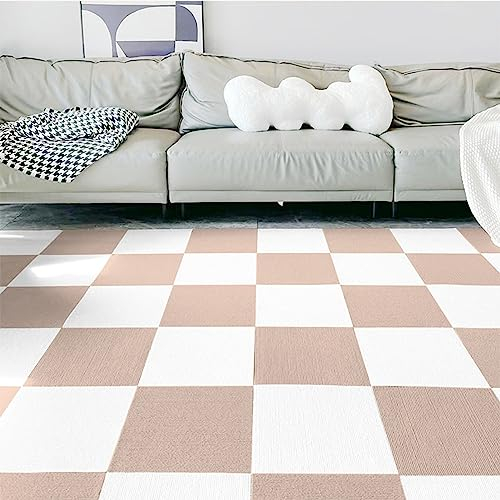 20 Stück Selbermachen Waschbar Heimtextilien Quadratische Teppichbodenfliesen,rutschfeste Selbstklebende Teppichfliesen Nadelfilz,weiche Bodenschutzpolster(Size:12X12in,Color:Heller Kaffee+weiß)