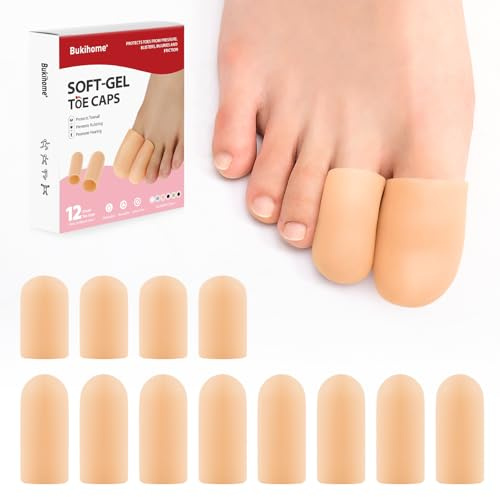 Bukihome 12 Pcs Gel Toe Cap, Toe Protector for Women Men - Cushions and Protects to Cover Toes, Relief Toe Pain from Ingrown Toenails, Corns, Blisters, Hammer Toes (8L + 4S)