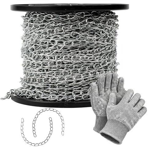 160ft Jack Chain for Hanging, Galvanized Steel Small Chain for Hanging Baskets, Pictures, Bird Feeders, Plants, Lights with Extra Gloves