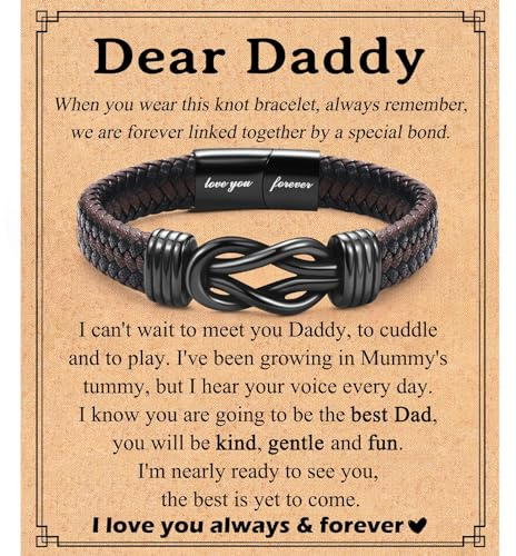 Shuxin First Father Day Gifts from Baby, New Dad Daddy to Be Gifts from Bump, Leather Bracelet Jewellery Presents for Christmas Birthday Valentines Day