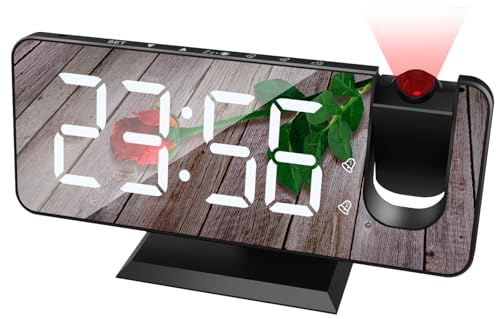 PZCC Réveil à Projection Plafond Heure，Horloge Numérique，Luminosité Réglable à 3 Niveaux，Réveil avec Port de USB，Double Alarme, Snooze, 12/24H， pour Chambre, Maison, Bureau