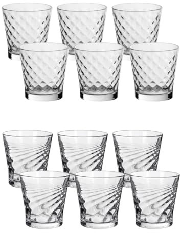 Set di 6 Bicchieri di Vetro Resistente 280 ml, Lusso Eleganza per Casa Ristoranti Hotel, Design Diamante e Honey, Calici per Acqua Cocktail Succhi Eventi Cene e Cerimonie, Lavabili in Lavastoviglie