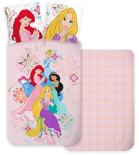 Disney Princess Bedding Set for Baby or Changing Bed, Reversible Duvet Cover 100 x 135 cm + Pillowcase 40 x 60 cm, 100% Cotton