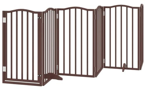 vidaXL Hundgrind vikbar ek brun 6 paneler 300 cm poppel, hundgrind med dörr, hundgrind för trappor, valpgrind