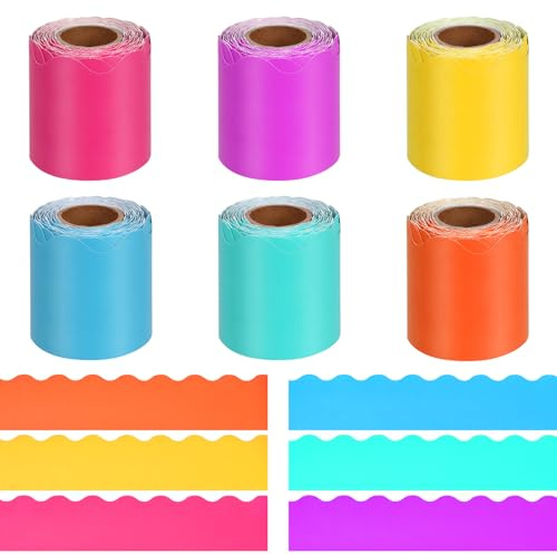 Swpeet Colorful Borders for bulletinbräda, Scalloped trim fall bulletin Board Decorations för höst Thanksgiving Classroom Decor 6 rullar 40 cm 6 färger bulletin Board Borders sortiment kit