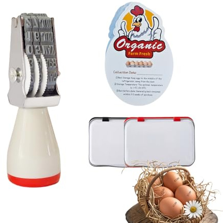 Aunewrick Egg Dater Kit, Date Stamp, 2 Fade-Resistant Inks (Red & Black), Stamper Pad, 50 Farm Fresh Eggs Instructions, for Chicken Duck Turkey Goose Eggs