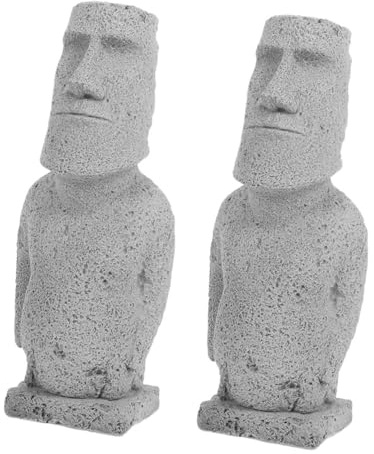 FUTUREORYY 2piezas Figuras Moai de Piedra Realista para Decoración de Mesa y Estantería para Hogar Jardín y Acuario Esculturas Duraderas con Diseño Artístico Distintivo
