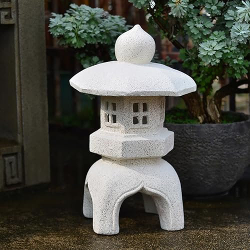 Lanterna a pagoda solare per giardino e patio, decorazione zen giapponese, finitura in pietra di poliresina, illuminazione per interni ed esterni, paesaggio asiatico