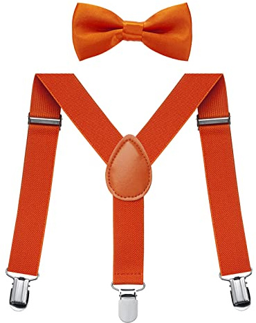 FACATH Bambino Papillon Set, Cinghie Regolabili, Bretelle Y e papillon Sets, regolabili con clip e papillons per ragazzi e ragazze - Arancione