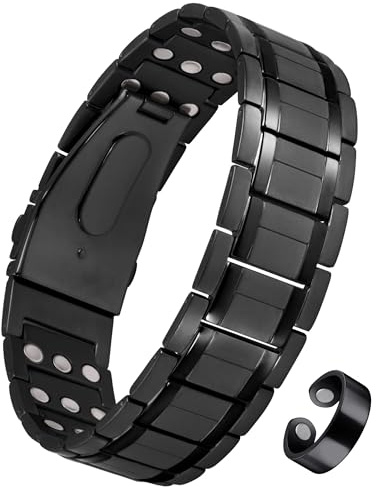 Jecanori 3X Magnetic Bracelet for Men and Copper Ring WIth 3800 Gauss Ultra Strength Magnets,Adjustable Titanium Steel Magnetic Bracelet with Adjustment Tool & Gift Box