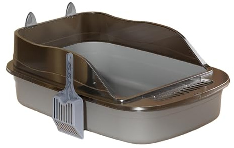 KRXSOBNV, Högsidiga kattsandlådor, öppen toppfack for husdjurssand, stänkskydd for husdjursstänk med höga sidor,Kattsandsbackar(Gray)