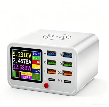 Cuifati USB Wireless Charging Station, 65W 8 Port Multi USB Charger Station med Skärmdisplay, Multi Device Smart IC Desktop Organizer Hub för Smarta Telefoner, Surfplattor Osv (EU)