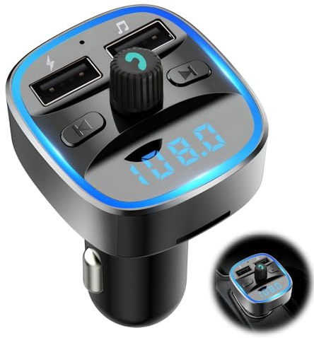 Bluetooth Voiture, Transmetteur FM 5.0, Adaptateur Radio sans Fil avec Kit Mains Libres, Lecteur MP3, Émetteur Chargeur avec 2 USB Port 5V/2.4A 1A pour Appel Mains Libre, Support Carte SD/Clé USB