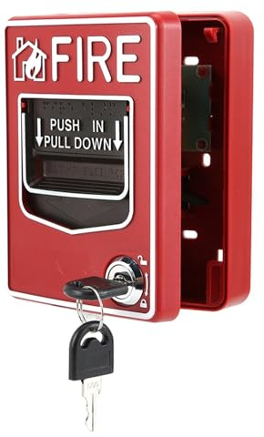 Wired Emergency Fire Alarm Station, 9-28VDC Dual Action Manual Call Point Fire Alarm Panic Button, with 2 Keys