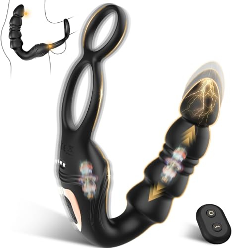 Thrusting Prostate Massager Anal Plug Male Vibrator, Hands-Free Silicone Remote Control Vibrating Penis Ring Sex Toys for Men, 9 Adjustable Vibration Wearable Vibrator for Solo or Couple Intimacy