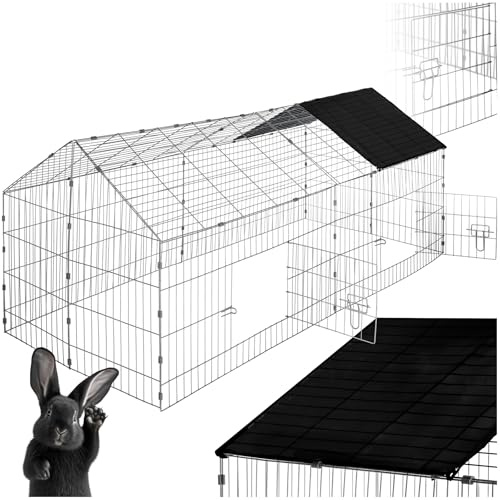 tectake® Clapier Lapin Exterieur Cage Cochon d'Inde Cage Lapin & Autres rongeurs 180 x 75 x 75 cm en Métal avec Parc XXL Sol sans Fond 2 Portes verrouillables & Protection Pare-Soleil Toit